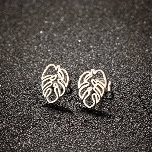 🌿 Boucles d'Oreilles – Feuilles Monstera en Acier Inoxydable