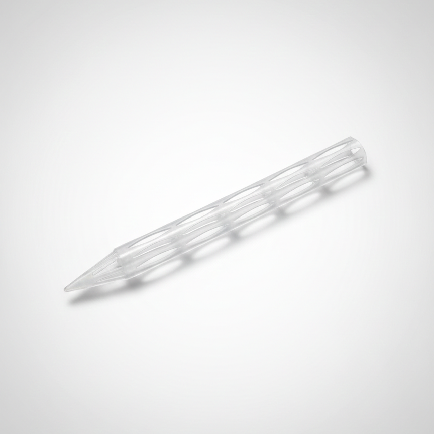 Tube de ventilation de racine en plastique blanc durable avec structure alvéolée pour l'oxygénation des plantes, présenté en packshot sur fond gris.