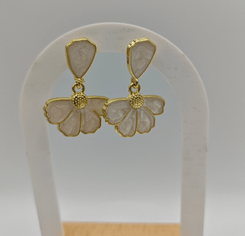 Boucles d'oreilles feuillage blanc et doré - Jungle Feed