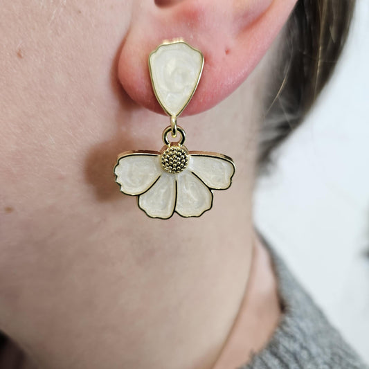 Boucles d'oreilles feuillage blanc et doré - Jungle Feed