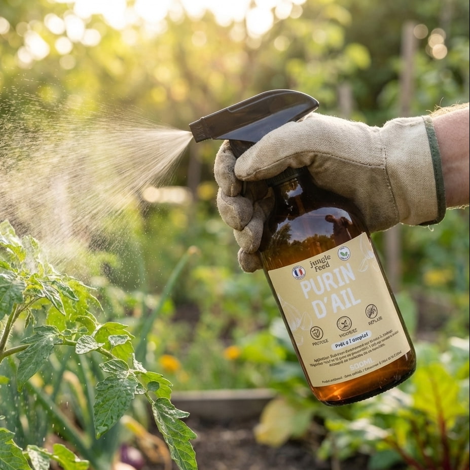 Purin d'ail bio appliqué sur plantes - Jungle Feed