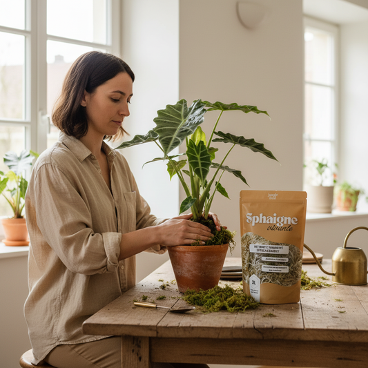 Sphaigne vivante 3L Jungle Feed - utilisation lors d'un rempotage de plante tropicale