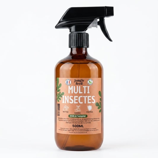 Flacon pulvérisateur de 500ml du soin Multi Insectes Jungle Feed, solution prête à l'emploi pour nettoyer, soigner et protéger les plantes.