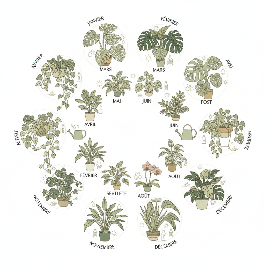 Calendrier d'entretien des plantes d'intérieur mois par mois