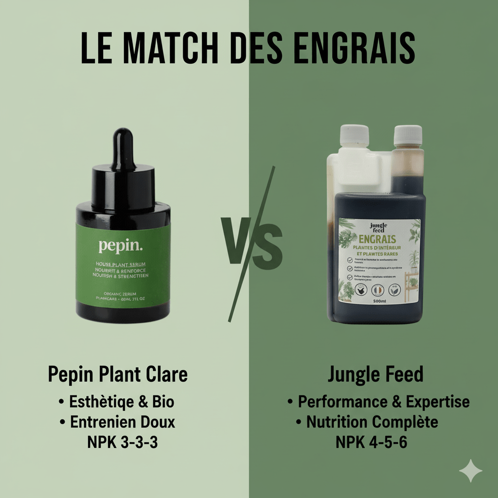 Comparatif engrais plantes d'intérieur Jungle Feed vs Pepin - guide choix NPK - Jungle Feed