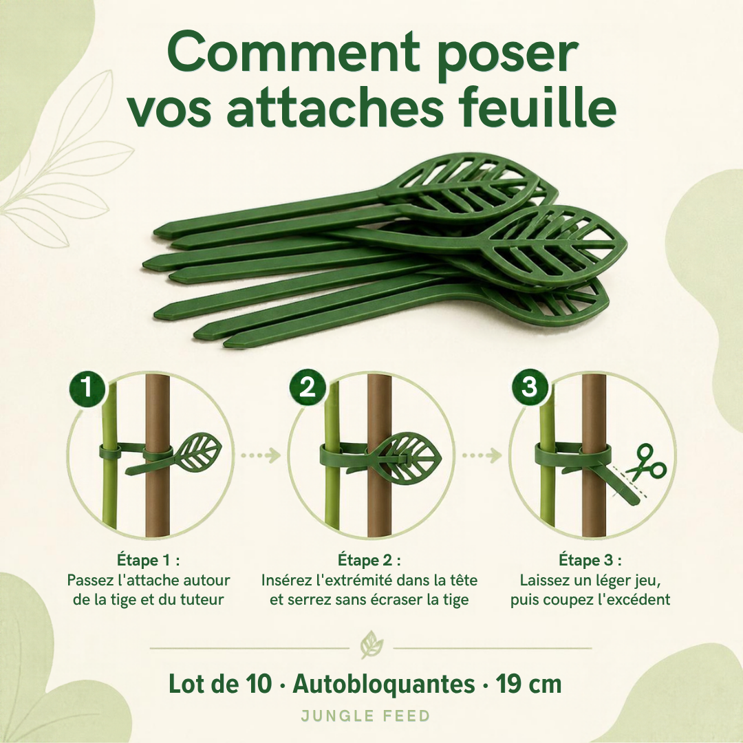 Mode d'emploi en 3 étapes des attaches de palissage feuille pour plantes – Jungle Feed