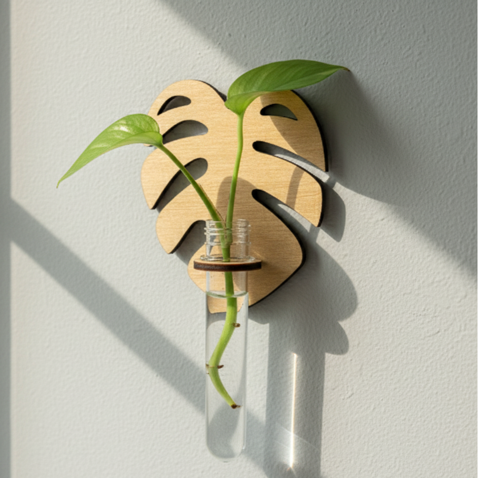 Porte-boutures muraux en bois feuille monstera - Jungle Feed