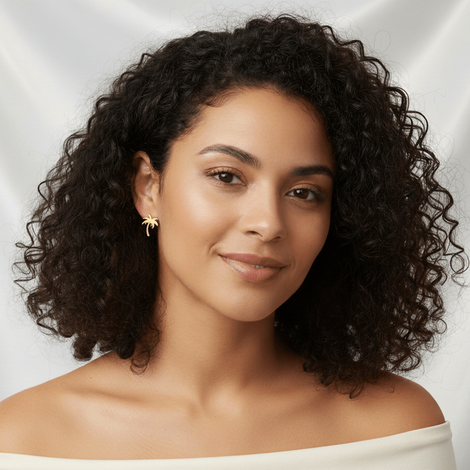 Boucles d'Oreilles Clous Palmier Doré - Jungle Feed