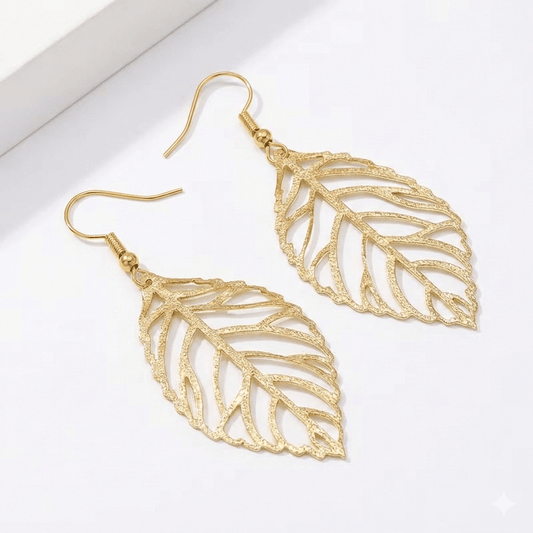 Boucles d'Oreilles Feuille Dorées - Design Botanique Élégant - Jungle Feed