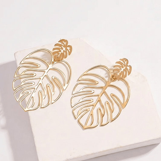 Boucles d'Oreilles Monstera Dorées - Design Tropical Chic - Jungle Feed
