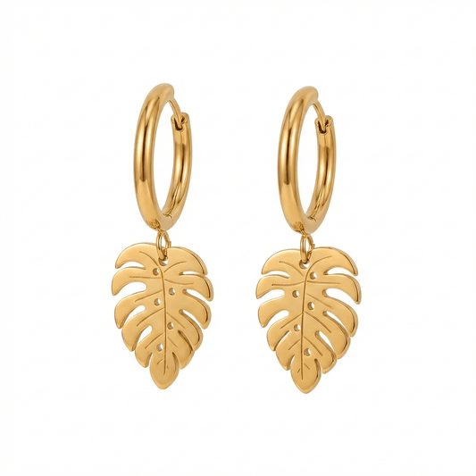 Créoles Monstera Dorées - Boucles d'Oreilles Tropicales Chic - Jungle Feed