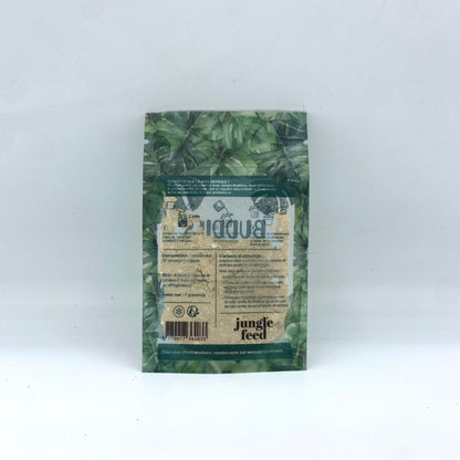Produit de soin des plantes 'Buddies', une solution naturelle pour le traitement des thrips, araignées rouges et moucherons de terreau, présenté dans un sachet biodégradable.