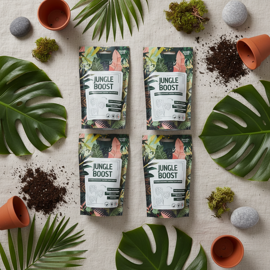 Jungle Boost lot 3+1 flat lay 4 sachets engrais bio Made in France - Jungle Feed