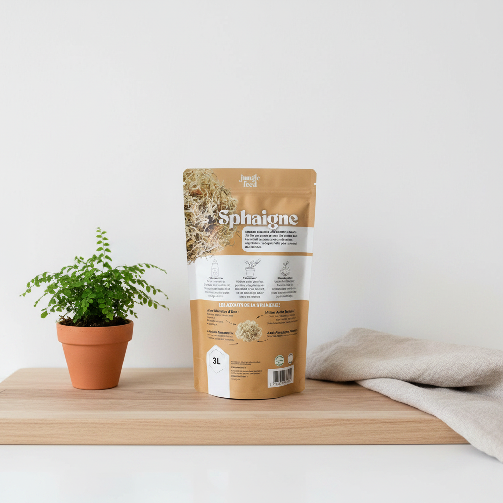 Sphaigne vivante 3L Jungle Feed - verso du sachet avec instructions d'utilisation